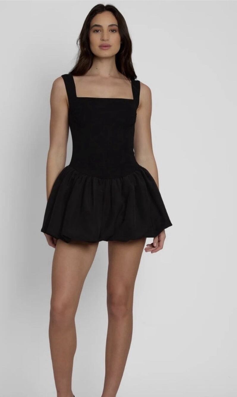 L'eau Bisou Black Bubble Knit Mini Dress XL Square Neck Dropped Waist Party LBD